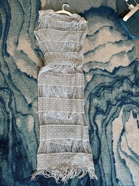 Callahan Light Gray Crocheted Fringe Throw